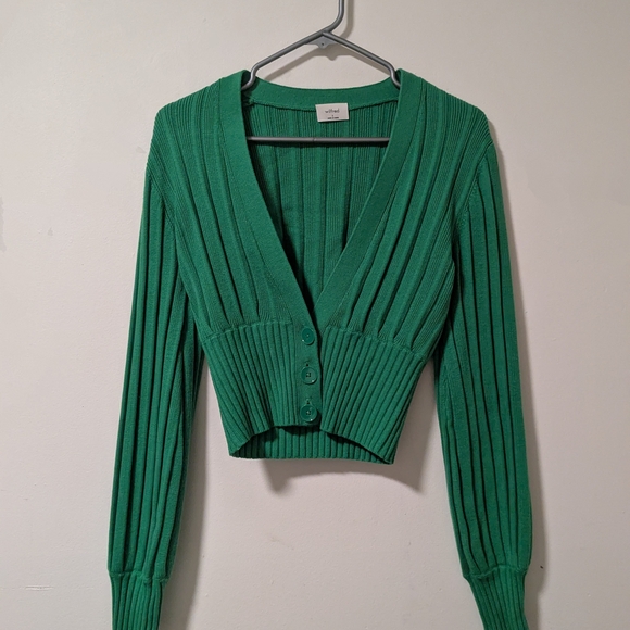 Aritzia Wilfred Green Plunge Front Cardigan Size Small MERINO WOOL - Picture 2 of 12